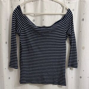 Just Female Striped Off the Shoulder 3/4 Sleeve Top